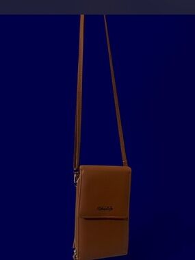 Brown Faux Leather Phone Crossbody Bag Multi Zip Travel Purse
